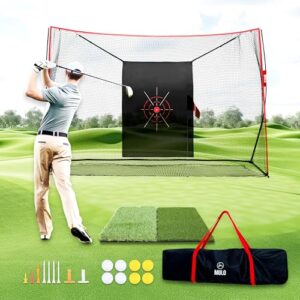 Golf Practice Net With Hitting Mat 10 X 7 Ft 8 Pu Balls 7 Tees 2 Rubber Tees Gloves And Carry Bag Included 0