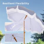 Phi Villa 7ft Patio Umbrellas With Fringe Outdoor Tilt Beach Umbrella Portable For Sand Upf 50 Canopy With 8 High Wind Proof Fiberglass Ribs And Carry Bagstrip Bluewhite 0 2