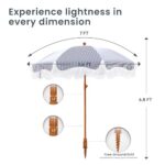 Phi Villa 7ft Patio Umbrellas With Fringe Outdoor Tilt Beach Umbrella Portable For Sand Upf 50 Canopy With 8 High Wind Proof Fiberglass Ribs And Carry Bagstrip Bluewhite 0 4