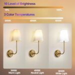 Terleenart Rechargeable Battery Operated Wall Sconce Set Of 2dimmable 12 Rgb Colors Wireless Remote Control Wall Lights With Fabric Shade And Gold Finish 0 2