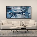 Xlsjerst Abstract Canvas Wall Decor Modern Living Room Wall Art Elegant Combination Of Tones Black And White Gray Background Blue Gradient Picture Size 20x40 0 4