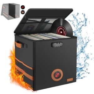 Vintage Vinyl Record Box With Lock Fireproofwater Resistant Lp Record Storage Crate Holds 100 Records Collapsiblestackable Album Collection Organizer With Diy Window Portable Handleslid 0