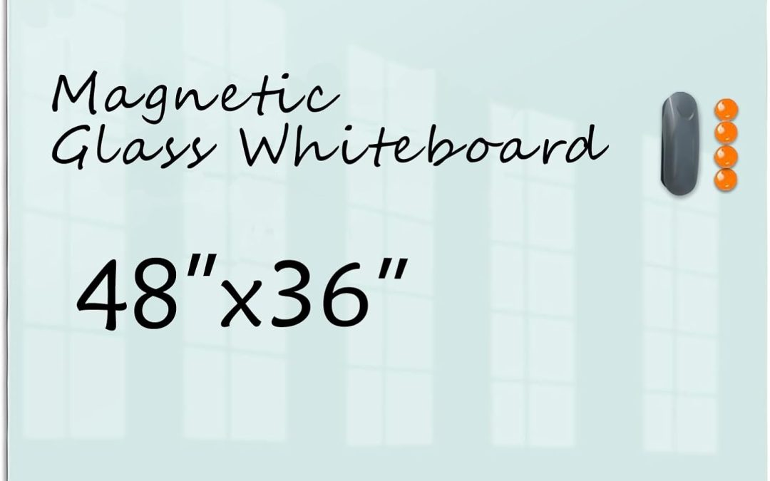 Glass Dry Erase White Board – 48″x36″ Frameless Magnetic Whiteboard for Wall, White Surface Glass Writing Board for Office Home School