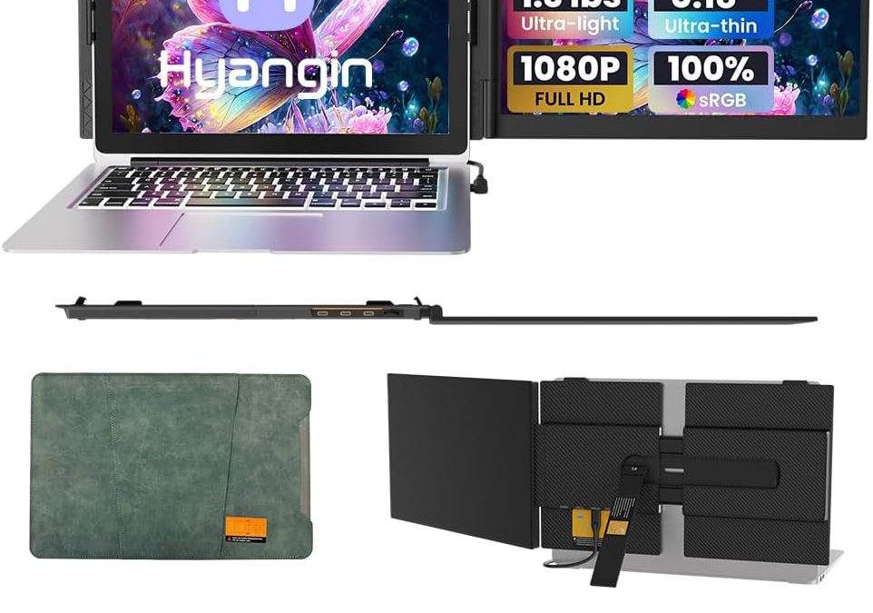 Hyangin Laptop Screen Extender 14-inch, 2026 Upgraded Ultra-Slim 1080P Laptop Monitor Extender, Ultra-Light Dual Screen Portable Monitor for 13-17.3″ Laptops, Compatible with Windows/Mac/Linux/Chrome