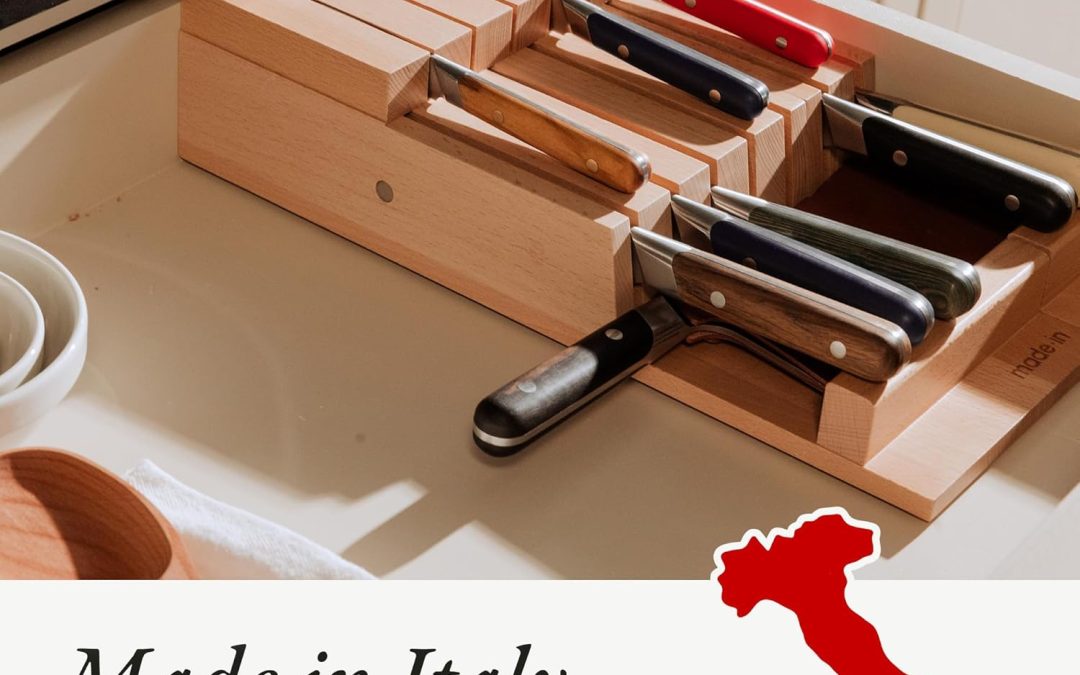 Made In Cookware | 9 Piece Knife Organizer | Italian Beechwood | Crafted in Italy